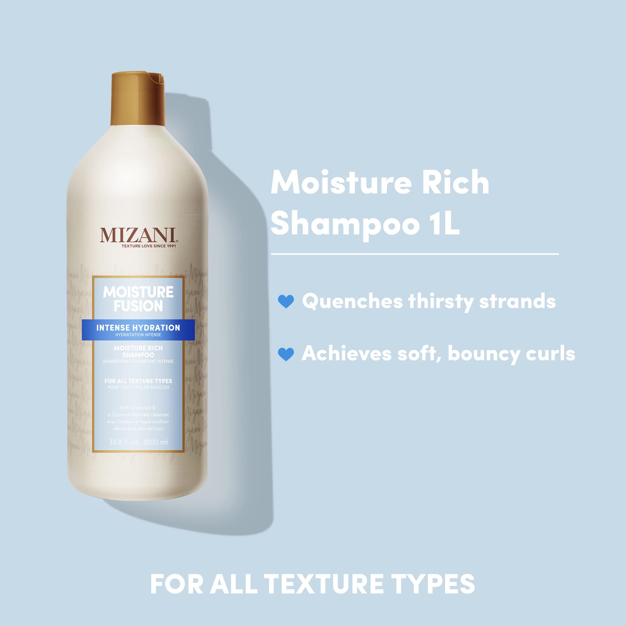 Mizani Moisture Fusion Moisture Rich Shampoo | Gently Cleanses & Conditions Hair | With Argan Oil | For Dry Hair | 33.8 Fl. Oz