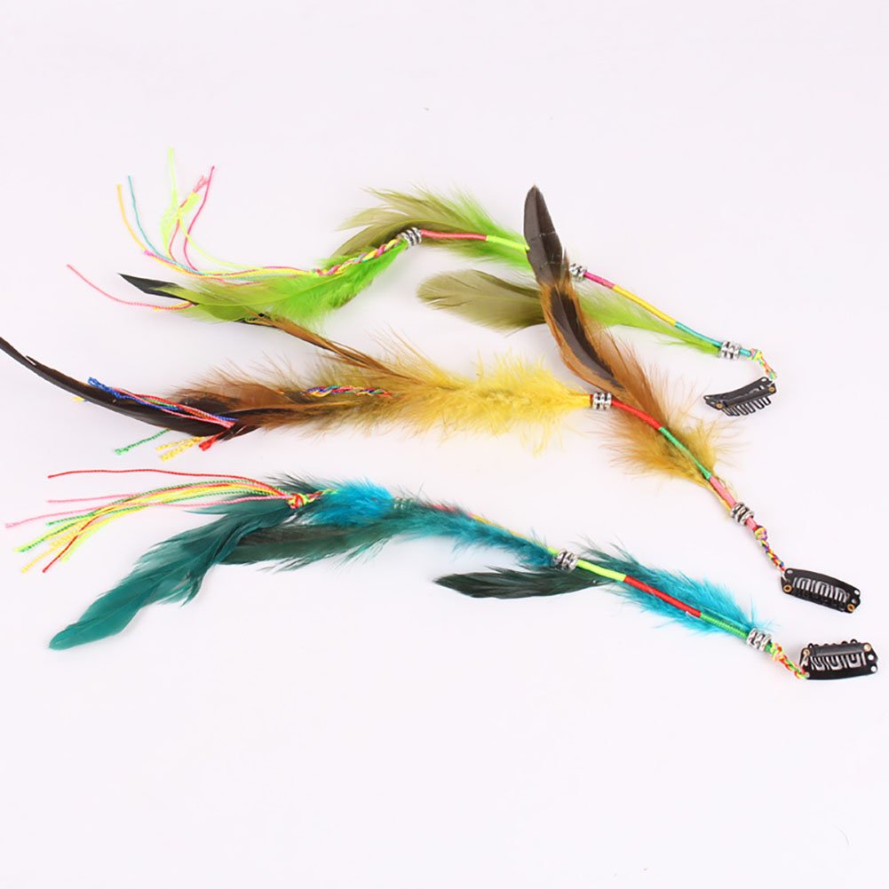 Set of 6 Handmade Boho Hippie Hair Extensions with Feather Clip Comb Hairpin Headdress DIY Accessories for Girls Women Lady