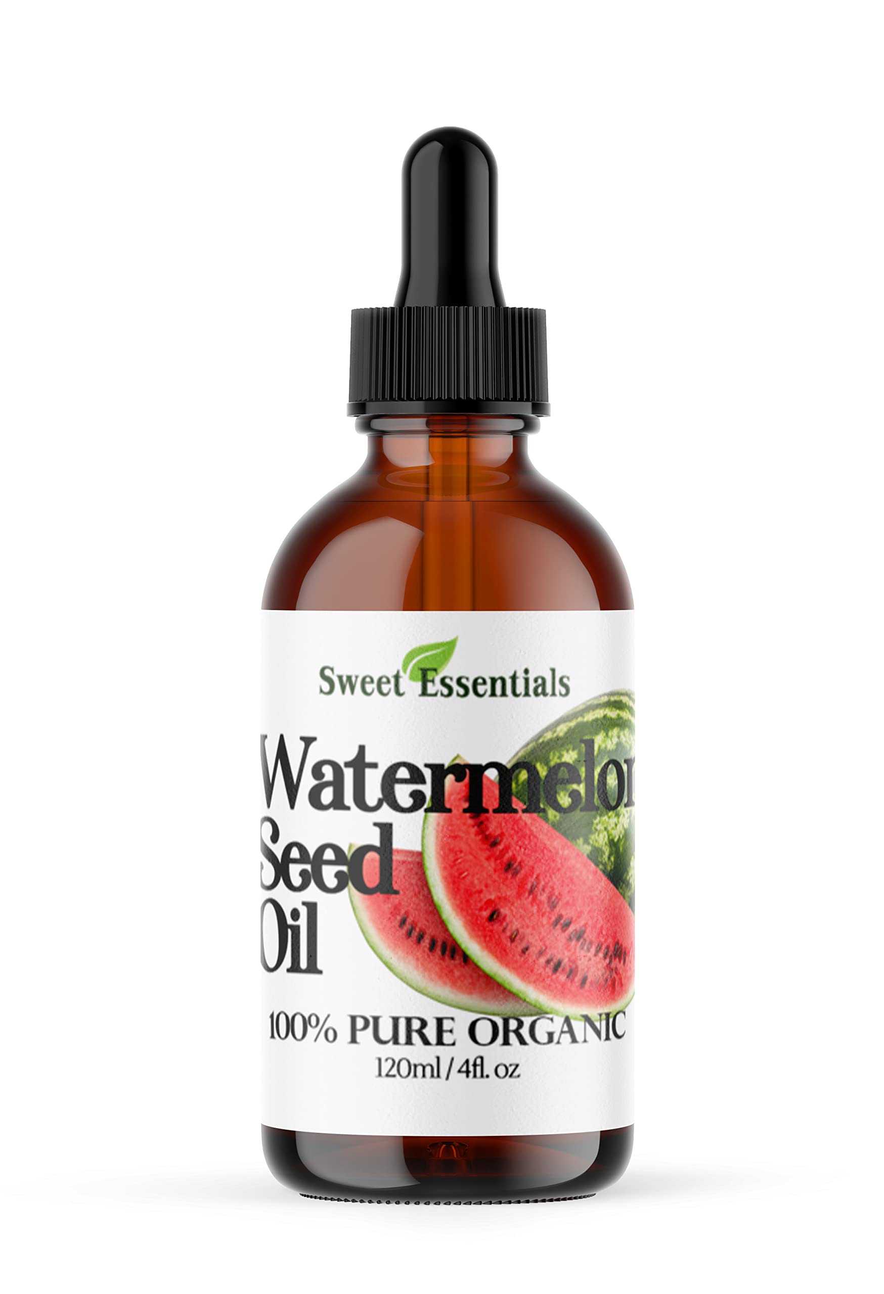 100% Organic Watermelon Seed Oil | Imported From Egypt | Various Sizes | 100% Pure | Cold-Pressed | Natural Moisturizer for Skin, Hair and Face | By Sweet Essentials (4 fl oz Glass Bottle)