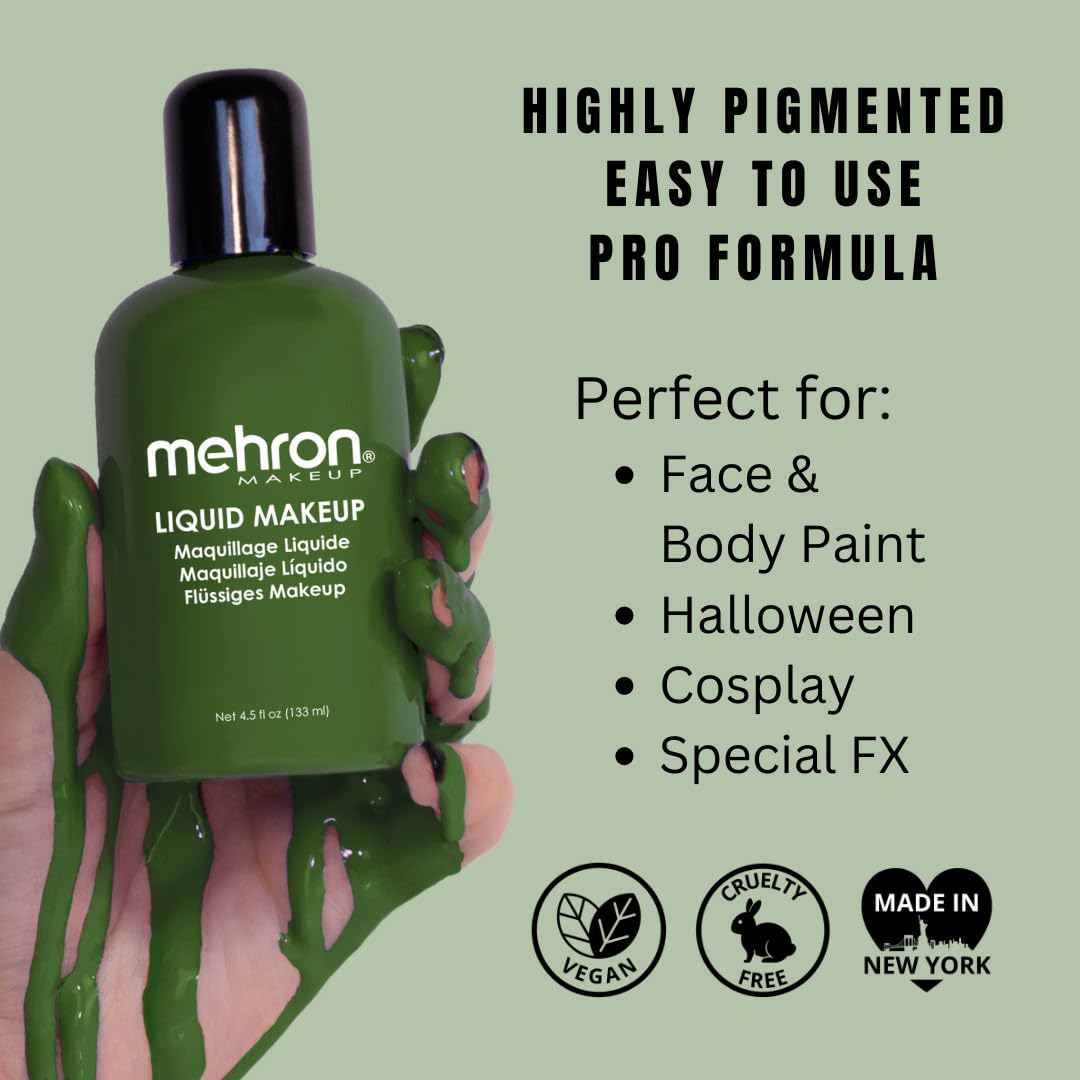 Mehron Makeup Liquid Face and Body Paint (4.5 oz) (GREEN)
