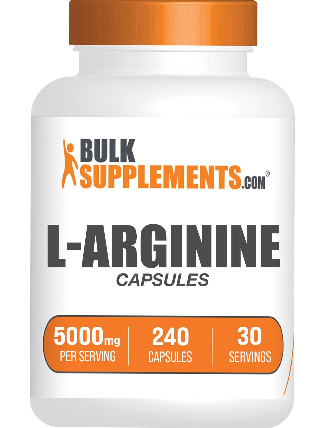 BulkSupplements.com L-Arginine 5000mg Capsules - Arginine Supplement, Nitric Oxide Supplement, L-Arginine Capsules - Gluten Free, 8 Capsules per Serving, 240 Capsules (Pack of 1)