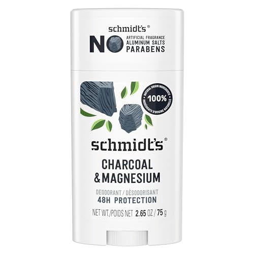 Schmidt's Aluminum-Free Vegan Deodorant Charcoal & Magnesium with 48 Hour Odor Protection, for Women and Men, Natural Ingredients, Cruelty-Free, 2.65 oz