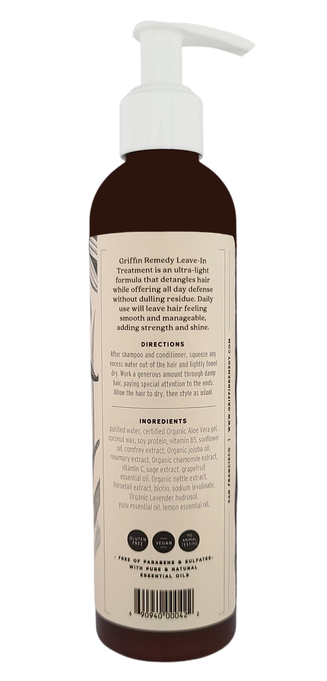 Griffin Remedy Leave-In Conditioner Treatment-Lightweight Moisture Formula to Smooth Frizz and Add Shine For All Hair Types-All Natural, Sulfate Free, Paraben Free, 8 fl oz