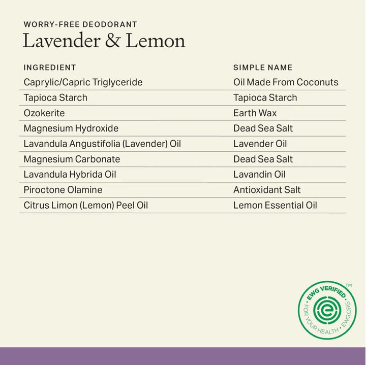 Each & Every All Natural Aluminum Deodorant for Women and Men, Cruelty Vegan Deodorant with Essential Oils, Non-Toxic, Baking Soda, Lavender Lemon, 2.5 Oz