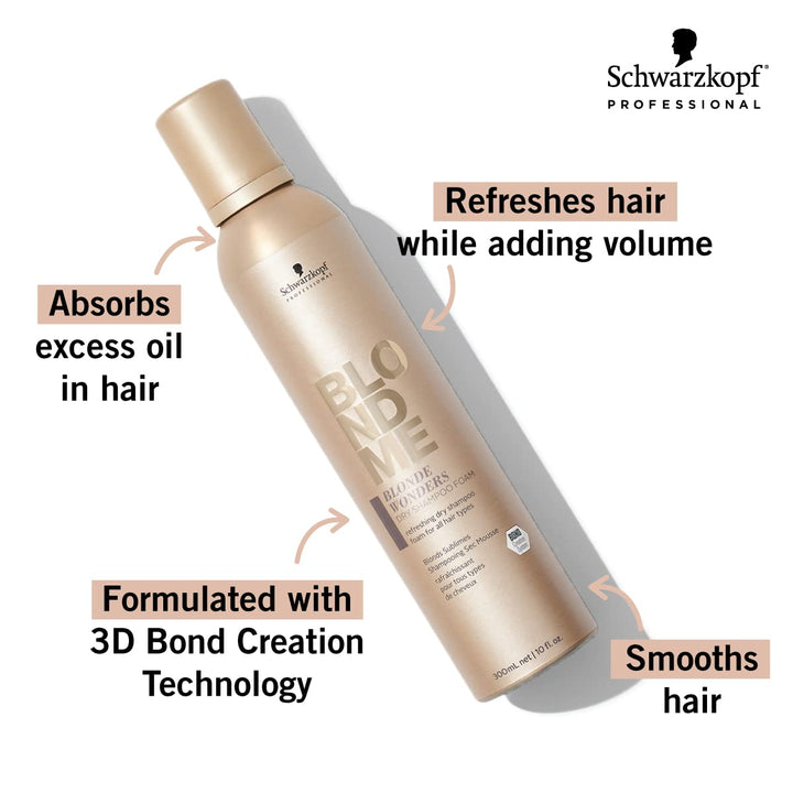 BLONDME Blonde Wonders Dry Shampoo Foam – Volumizing Shampoo for Color Treated and Natural Blondes - Strengthens Hair Bonds and Absorbs Excess Oil - All Hair Types, 300ml