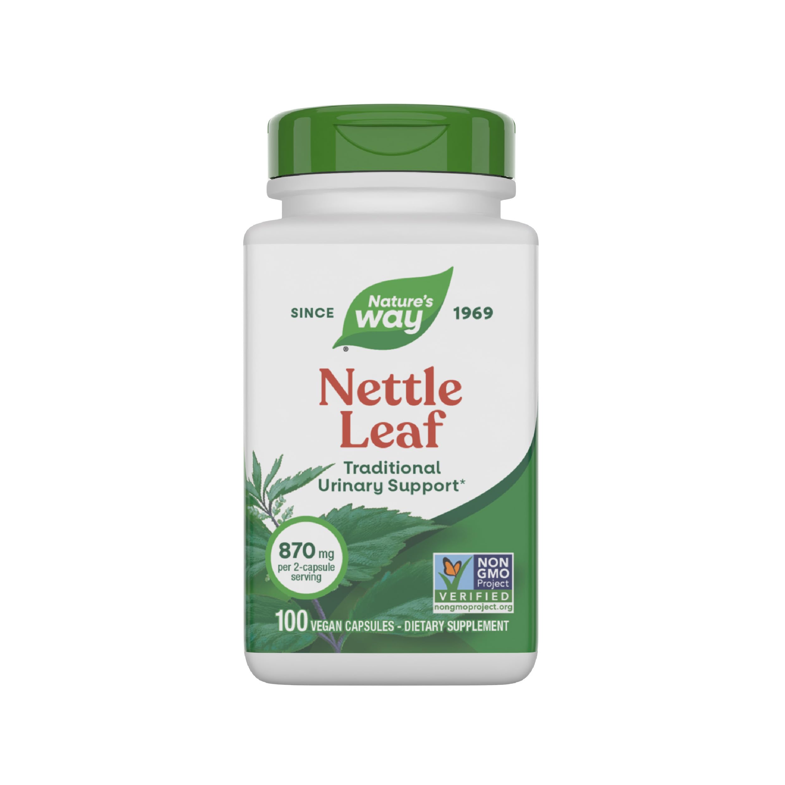 Nature's Way Nettle Leaf, Traditional Urinary Support*, 870 mg per 2-Capsule Serving, Non-GMO Project Verified, Vegan, 100 Capsules