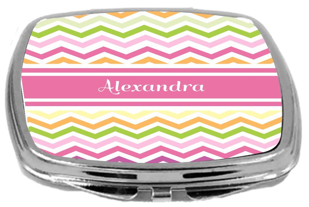 Rikki Knight Pink Chevron Name Design Compact Mirror, Alexandra, 3 Ounce