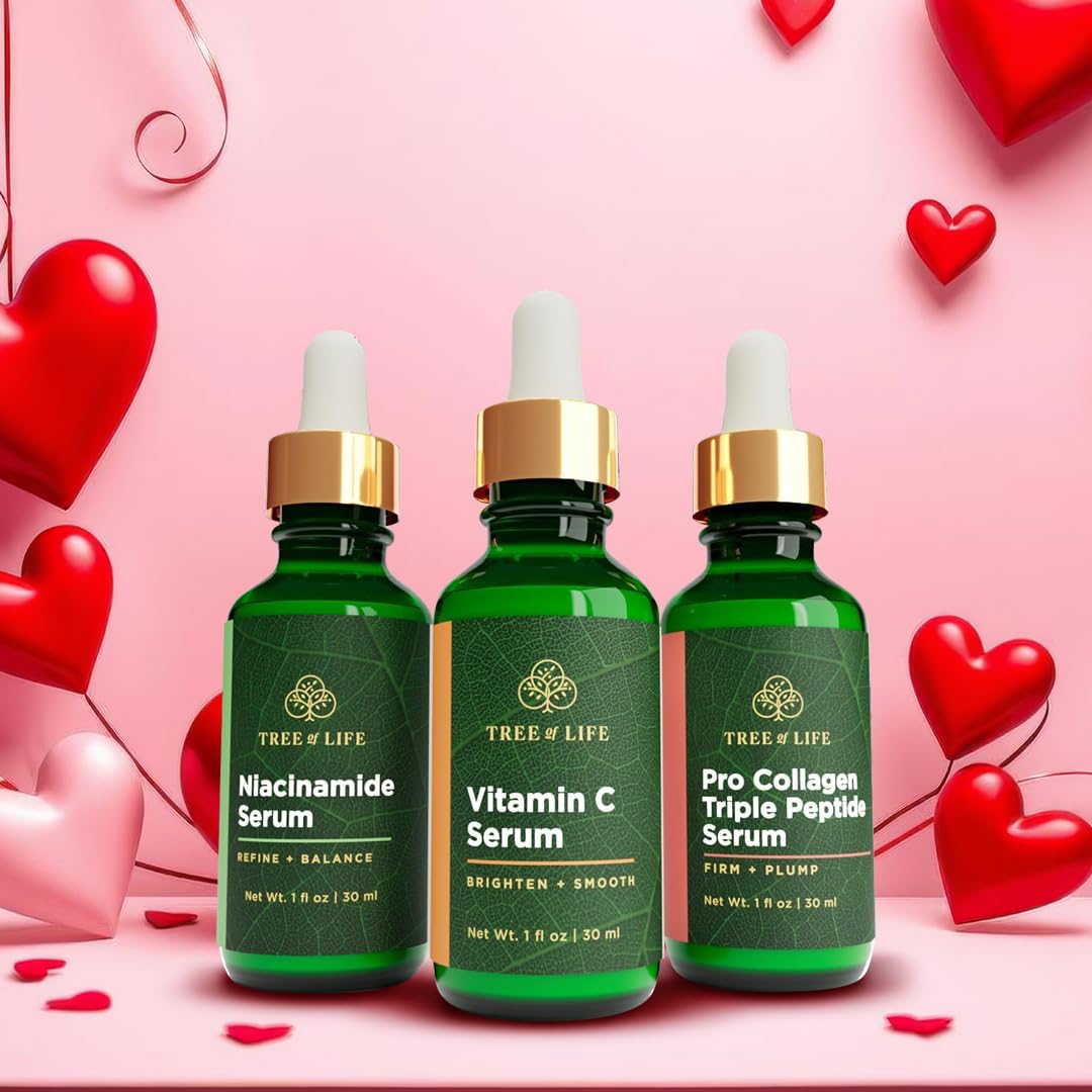 Tree of Life Beauty Skin Care Set, Brightening, Firming, Dry Face, Dermatologist Tested - Complete Hydration Trio, Vitamin C Serum, Niacinamide Serum, Pro Collagen Peptide Serum, 3 count of 1Fl oz