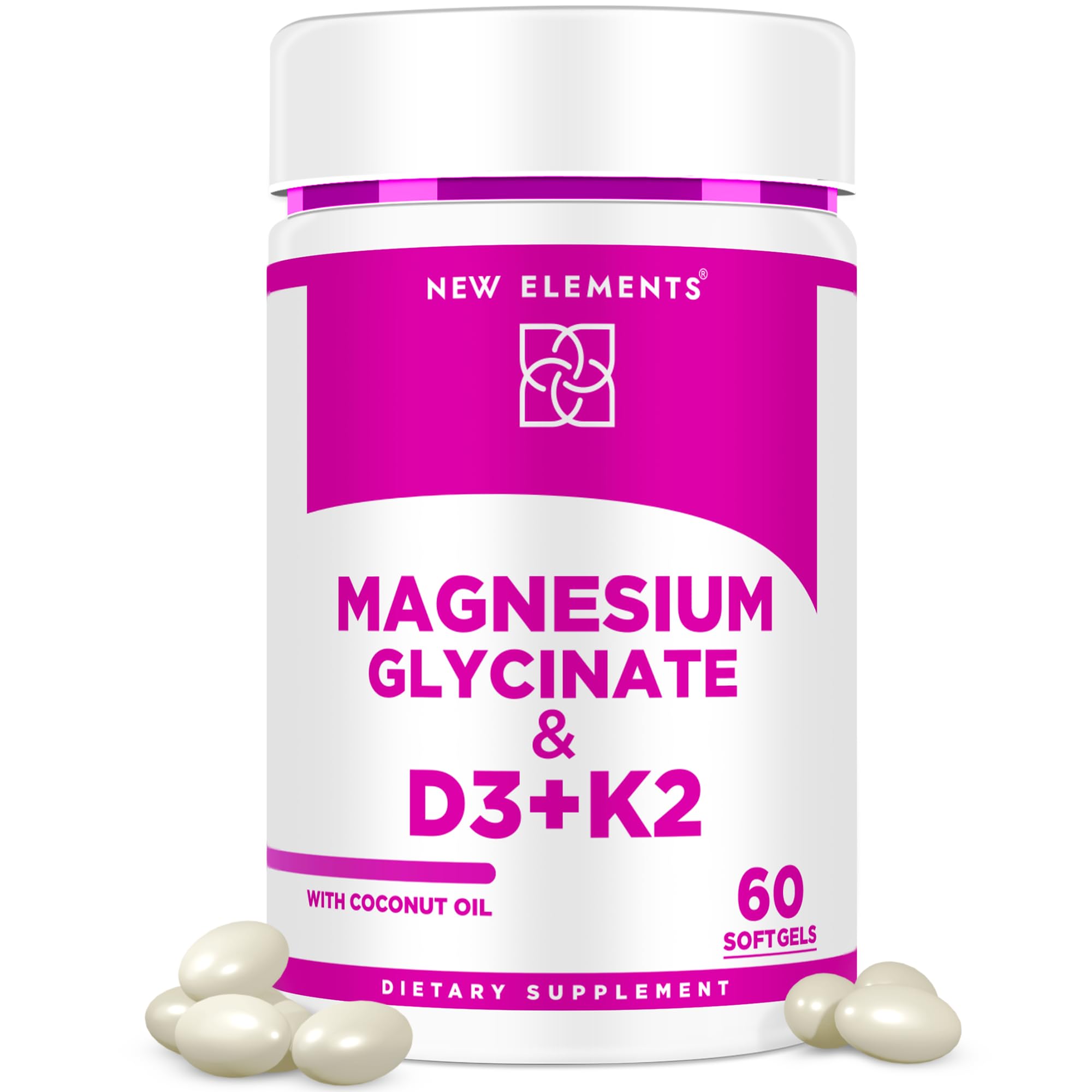 Magnesium Glycinate 500mg Softgels with Vitamin D3 and K2 | D3 10,000 IU | Vitamin K2 100mcg with Coconut Oil for Bone Health | Immunity Support | Non-GMO | Gluten-Free | Sugar Free