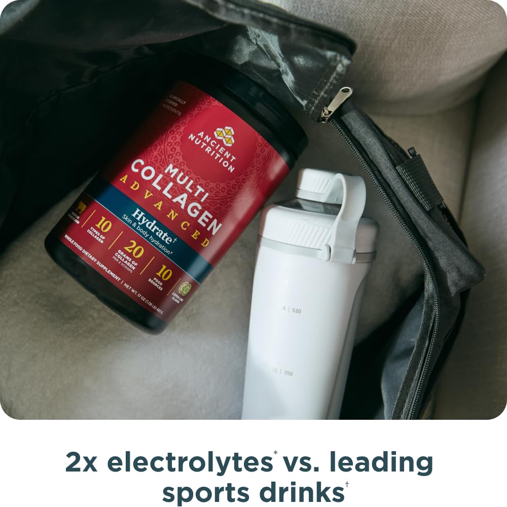 Ancient Nutrition Advanced Multi Collagen Protein Powder Hydrate, Lemon Lime, 30 Servings