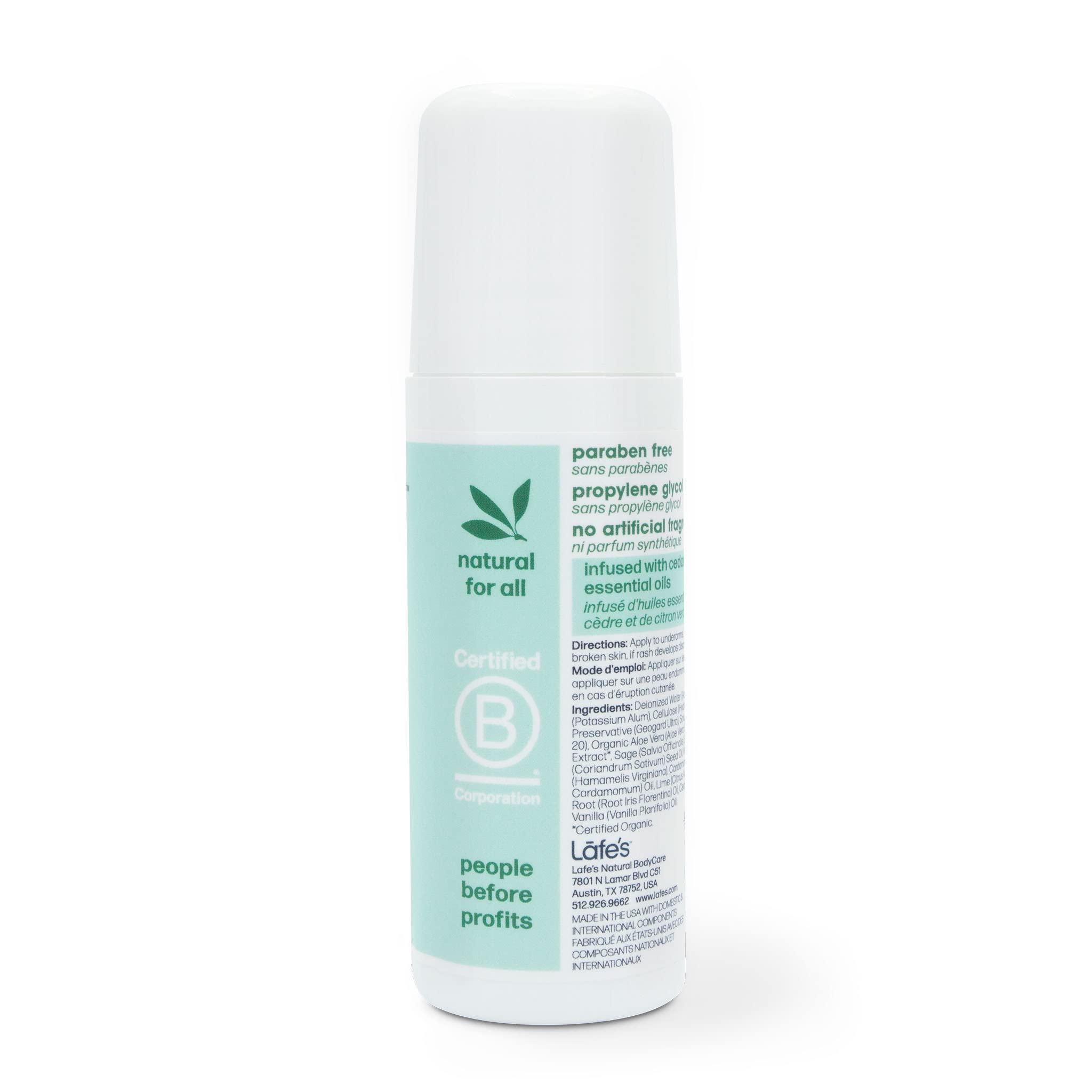 Lafe's Fresh Roll On Deodorant (Pack of 2) With Cedar, Sage, and Aloe Vera, 2.5 oz Each
