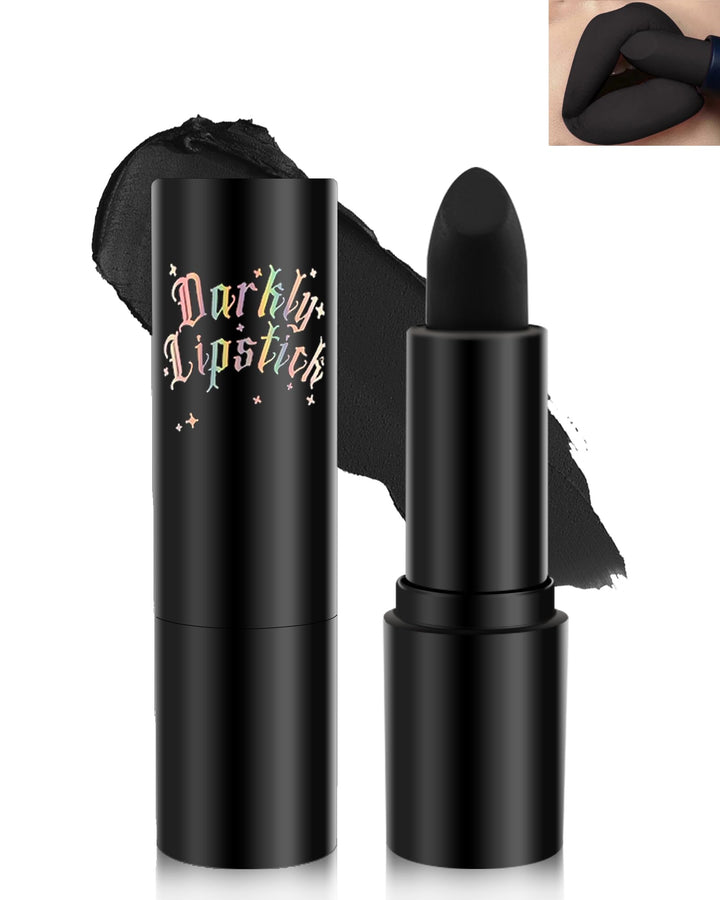 Goth Black Matte Lipstick, Moisturizing Long Lasting Waterproof Velvet Lip Gloss Stick, Richly Pigmented and Non-transfer, Silky Creamy Full Coverage Lip Color, Halloween Makeup for Women Girls-05