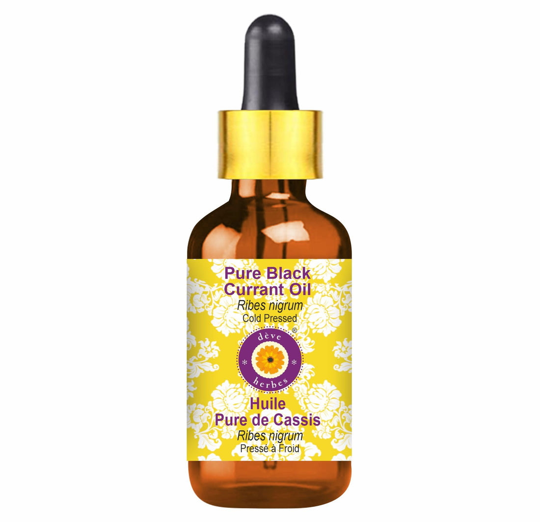 Deve Herbes Pure Black Currant Oil (Ribes nigrum) with Glass Dropper Natural Therapeutic Grade Cold Pressed 30ml (1 oz)
