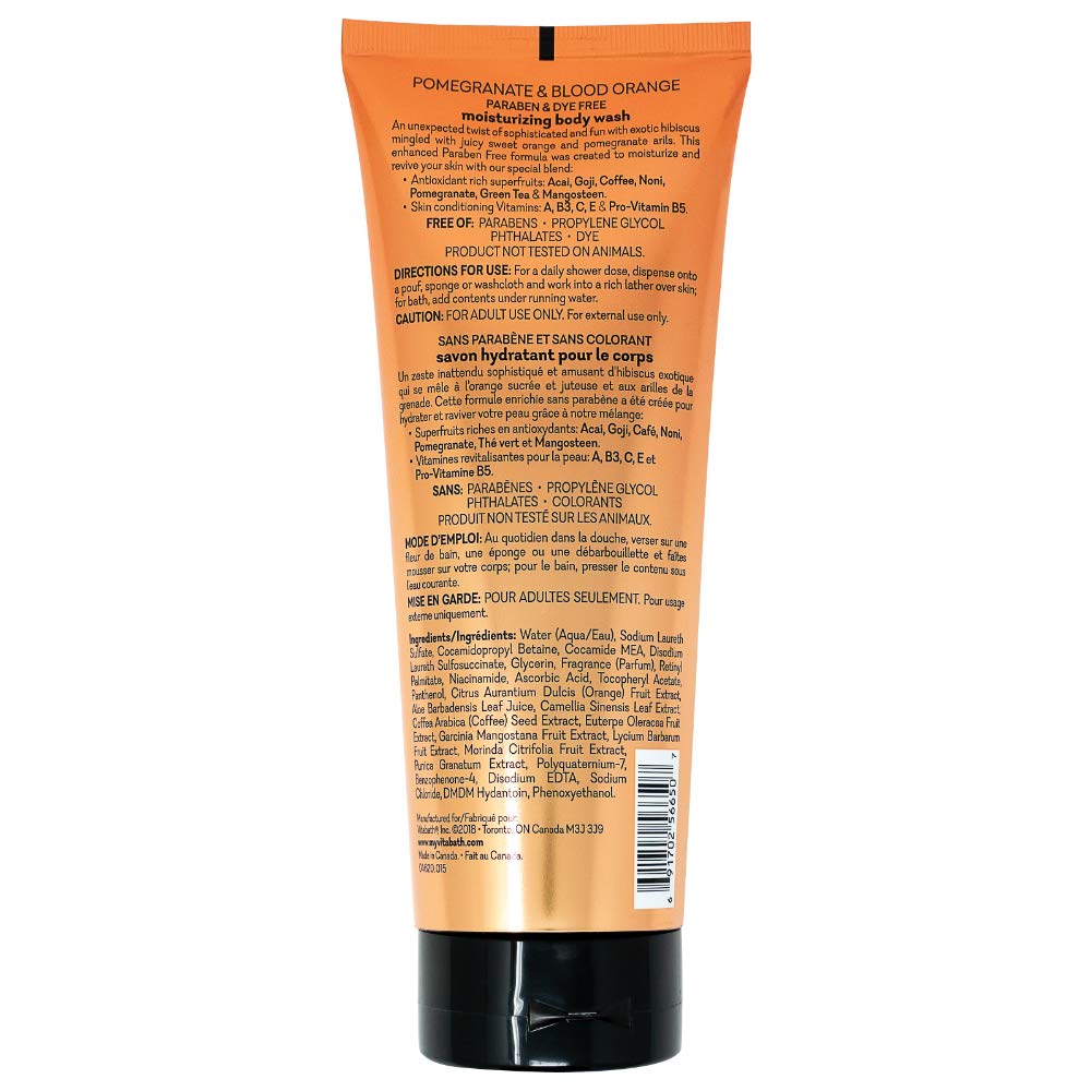 Vitabath Pomegranate & Blood Orange Body Wash Moisturizing Bath & Shower Cleanser Infused with Hibiscus Flowers - Cruelty-Free, Paraben-Free - 10 oz