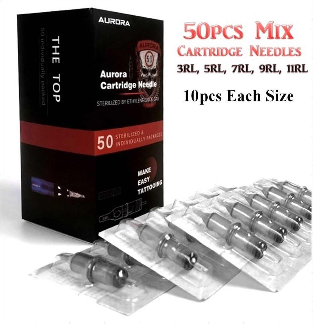 Aurora Cartridges Tattoo Needle 3RL 5RL 7RL 9RL 11RL (50 pcs Mix)