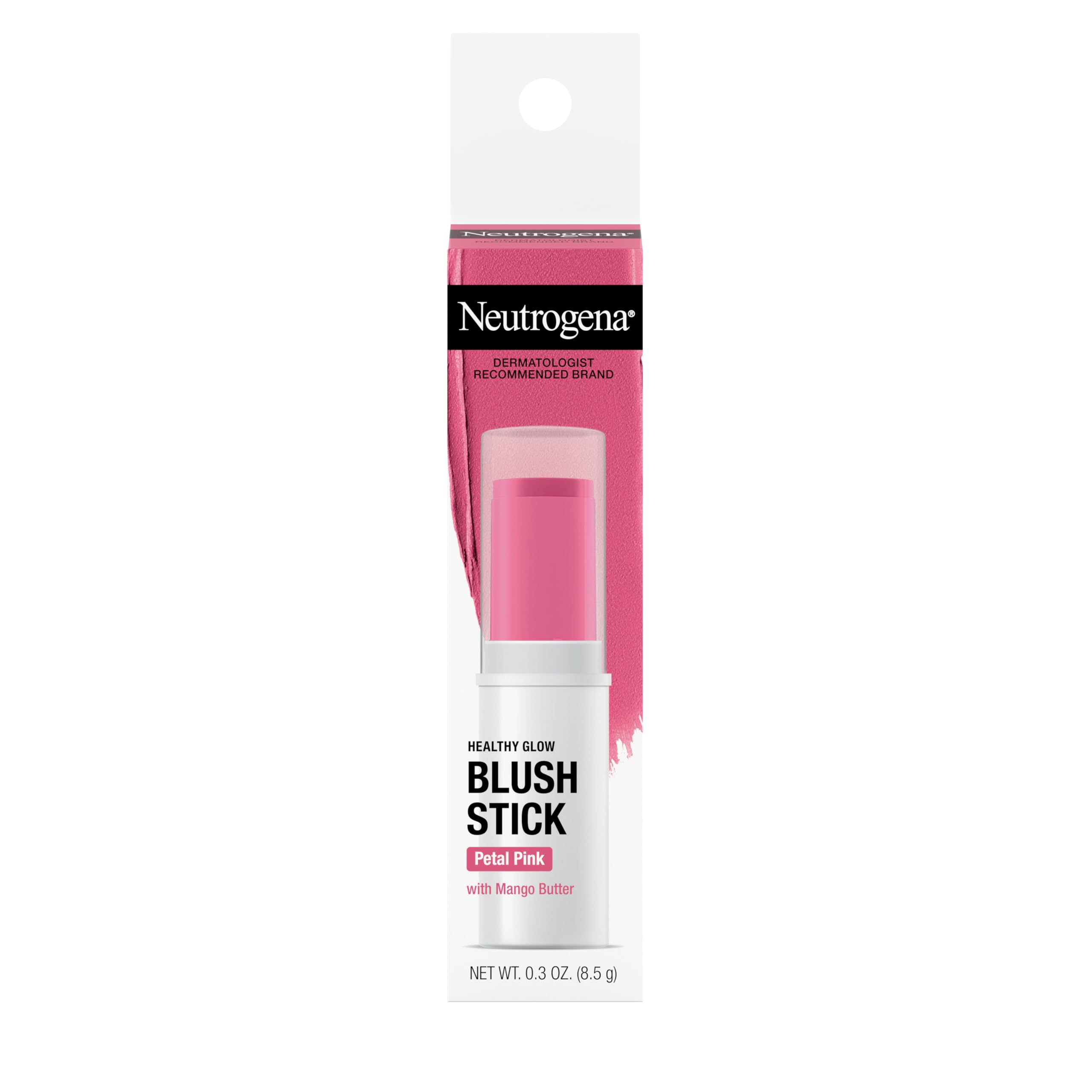 Neutrogena Healthy Glow Blush Stick, Easy to Use Lightweight Makeup, Ultra Creamy Cheek Color with Mango Butter Leaves Skin with a Natural Looking Colo, Petal Pink, 0.3 oz