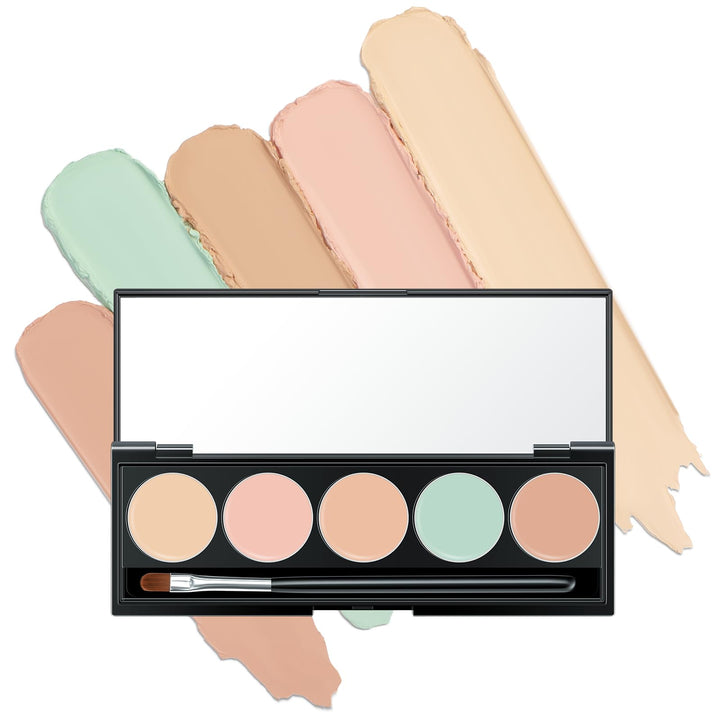 FALOCUTUS 5 Colors Correcting Concealer Palette with Makeup Brush,5 In 1 Concealer Makeup Palette,Full Coverage and Long Lasting Neutralizing Cream Color Corrector,Face Camouflage Contour Palette,Conc
