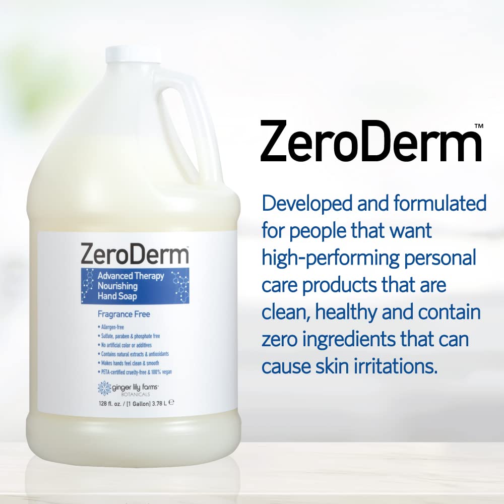 Ginger Lily Farms Botanicals ZeroDerm Advanced Therapy Nourishing Liquid Hand Soap Refill 100% Vegan Cruelty-Free Fragrance-Free, Unscented, 128 Fl Oz