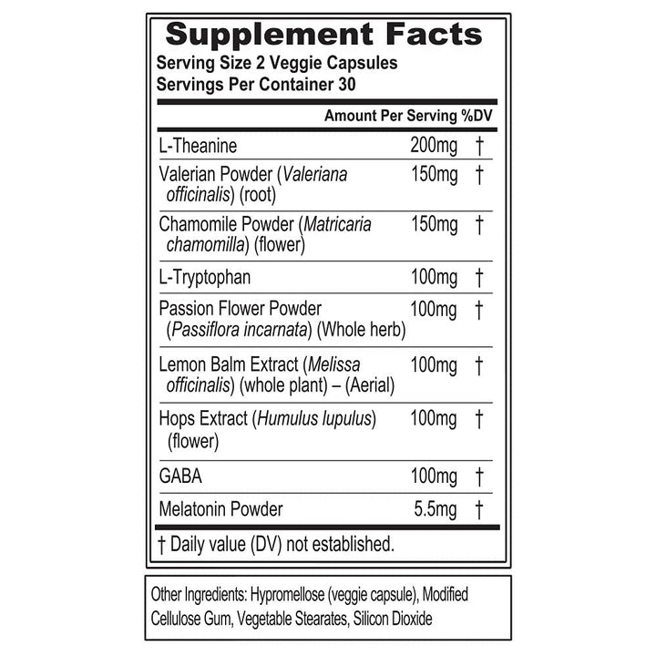 Evlution Nutrition Herbal Complex Sleep Supplements for Adults Gentle Sleep Support Adult Melatonin Pills with Valerian L-Tryptophan Lemon Balm and More - Restful Calm Capsules - 30 Servings