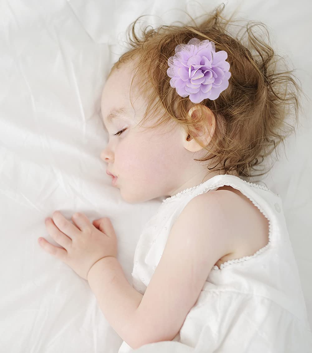 Cinaci 24 Pack/12 Pairs Solid 2.8 Chiffon Flower Fully Lined Alligator Hair Clips Duckbill Barrettes Accessories for Baby Girls Infants Toddlers Kids