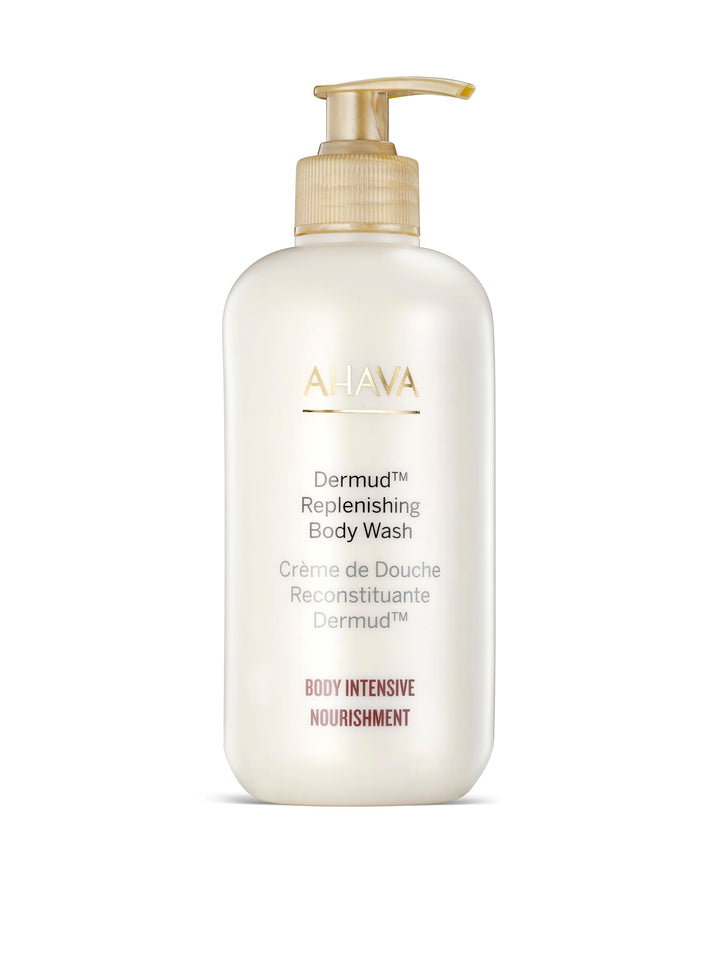 AHAVA Dermud Replenishing Body Wash - Lotion body-wash cleanser for dry & sensitive skin, cleanses & purifies, respects the skin barrier, with Dead Sea Osmoter & Mud, Aloe Vera & Calendula, 13.5 Fl.Oz