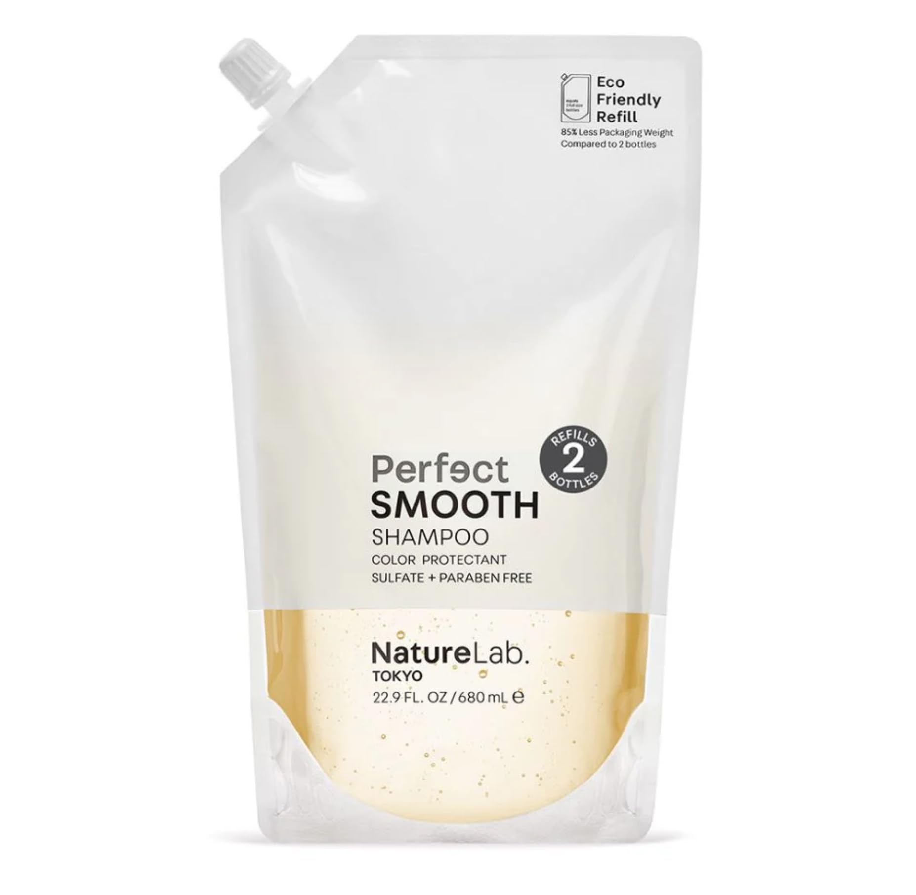 NatureLab. TOKYO Perfect Smooth Shampoo Eco-Friendly Refill Pouch - Weightless Frizz Control for Smoother, Healthier Hair and Scalp I 22.9 FL OZ / 680ml