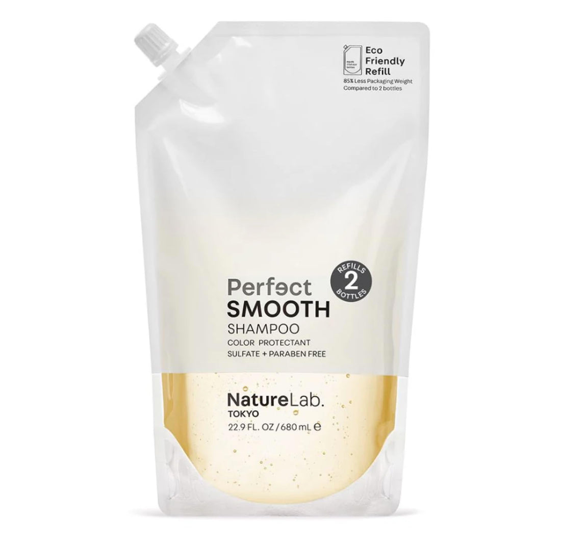 NatureLab. TOKYO Perfect Smooth Shampoo Eco-Friendly Refill Pouch - Weightless Frizz Control for Smoother, Healthier Hair and Scalp I 22.9 FL OZ / 680ml