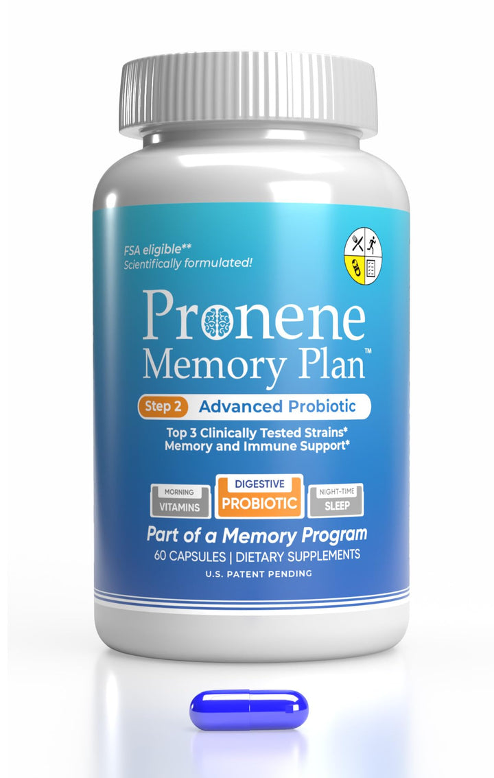 Pronene Memory Plan Advanced Probiotic | Lactobacillus acidophilus, Bifidobacterium bifidum, Bifidobacterium longum | Supports Immunity, microbiome, Gut Brain axis, Memory Health (60caps)