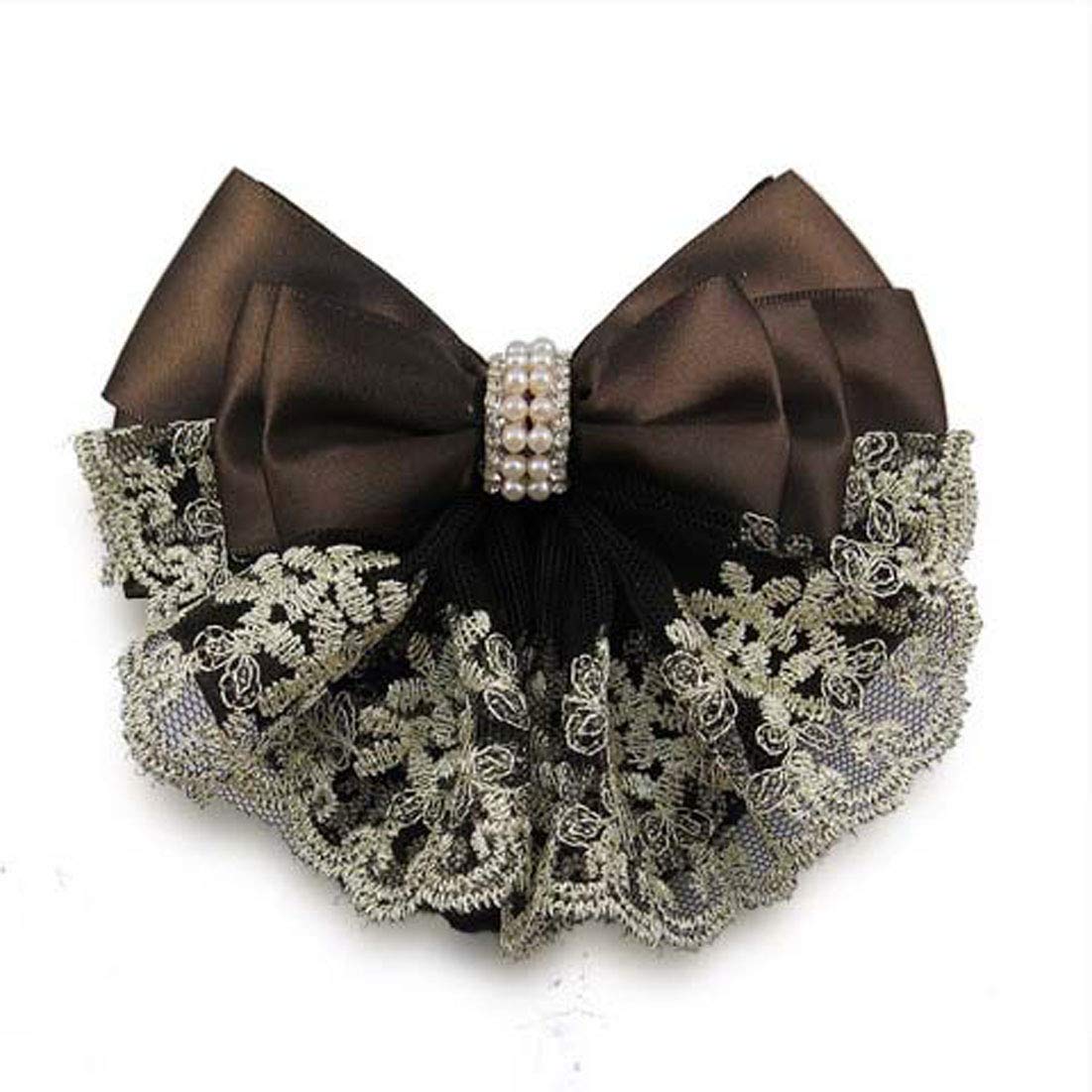 Lady Bow Hair Bun Net Snood Crochet Net Bun Hair Cover Hair Accessories Bowknot Decor Barrette Hair Clip Lace Flower Hair Accessories (Brown)