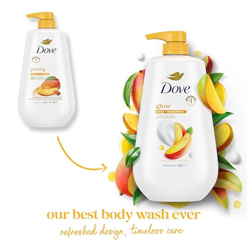 Dove Body Wash with Pump Glow Mango & Almond Butter For 24hr Lotion-Soft Skin Moisturizing Skin Cleanser with No Sulfates No Parabens 30.6 oz