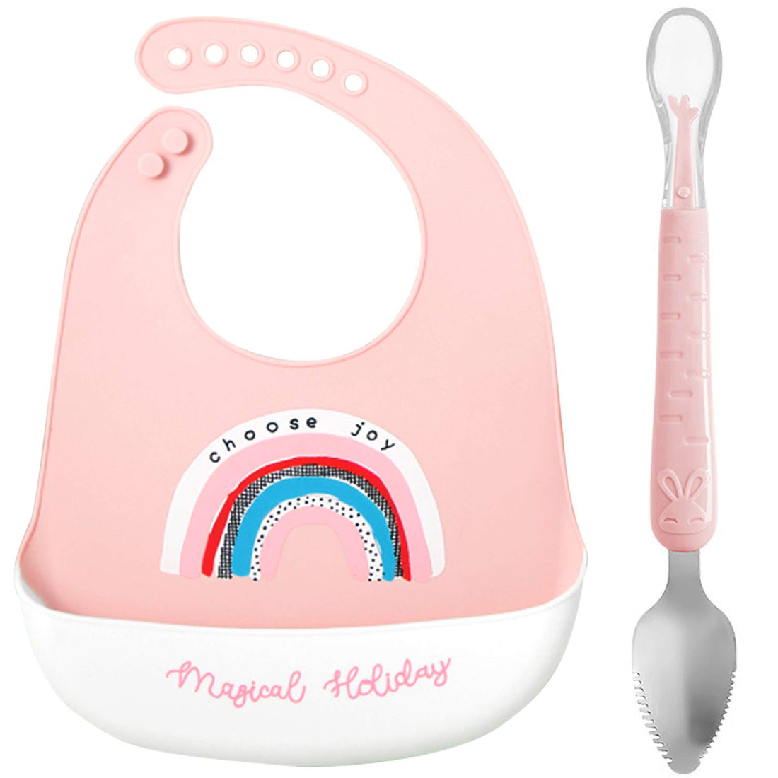 Baby Feeding Supplies Baby Fruit Spoon and Bib BPA Free Baby Food Feeder(Pink)