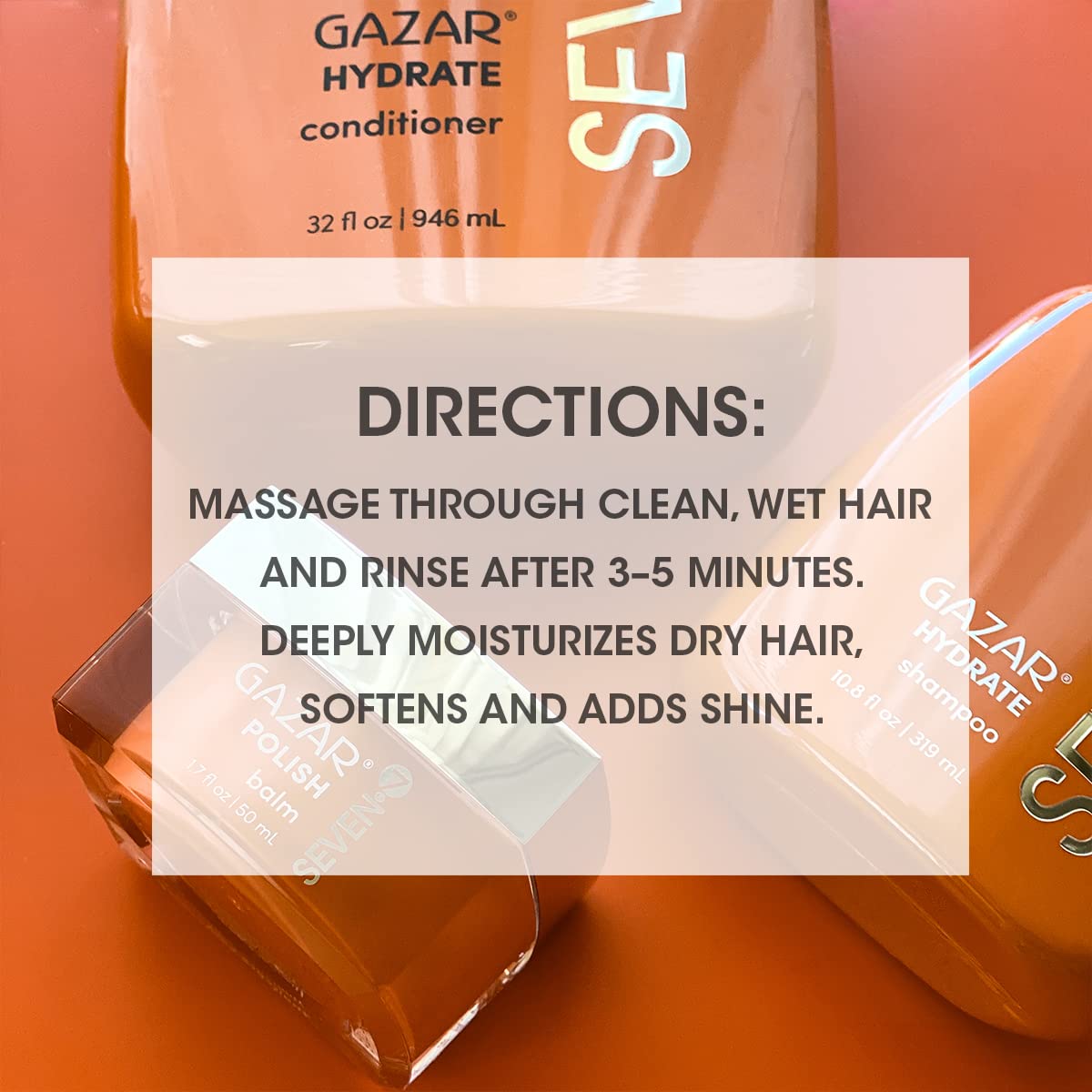 SEVEN Hair Care Gazar Hydrate Conditioner for Women & Men, Anti-Frizz, Moisturize Dry Hair, Sulfate + Paraben Free, Cruelty Free with Argan Oil, Jojoba & Biotin, Made in USA, 10.7oz