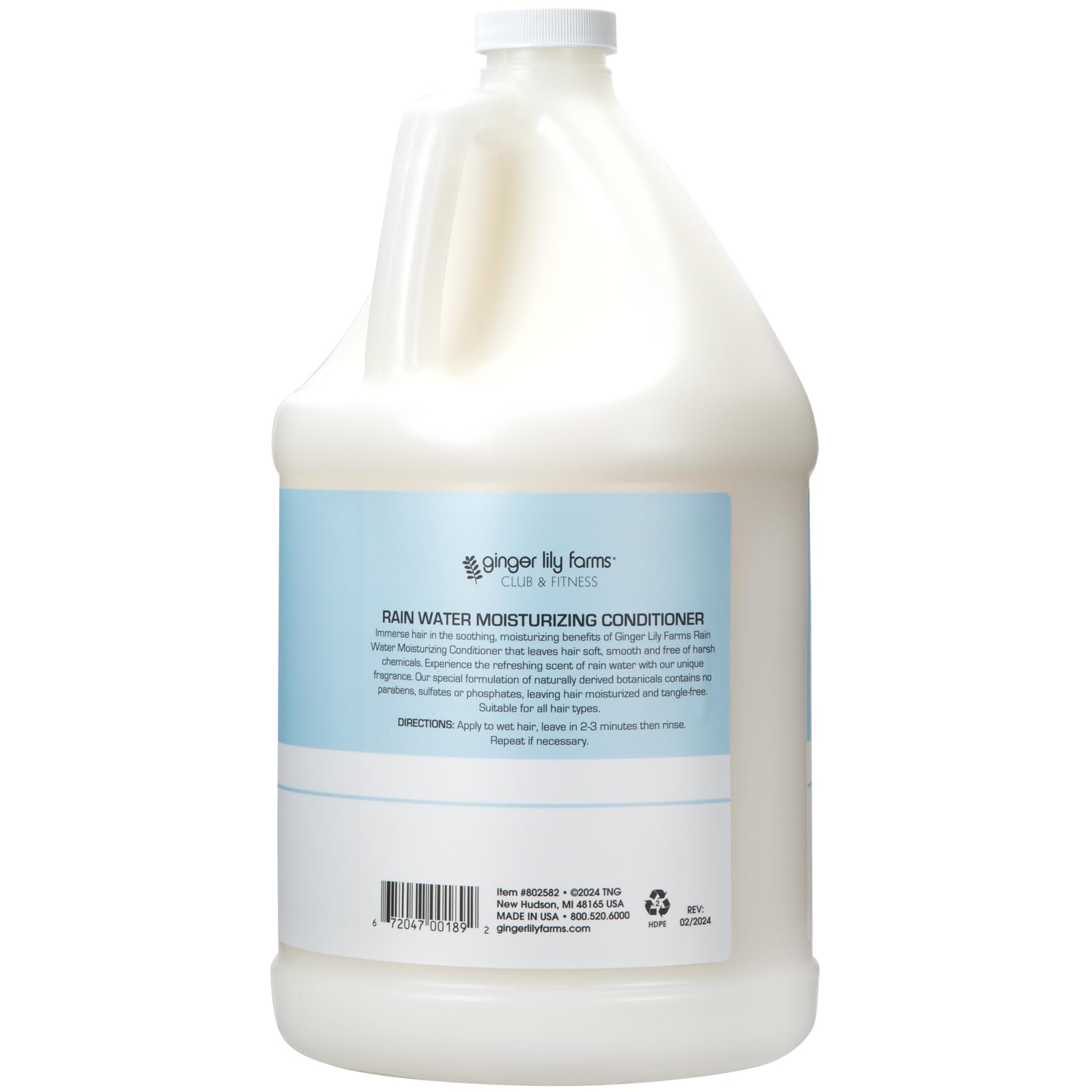 Ginger Lily Farms Club & Fitness Moisturizing Conditioner for Dry Hair, 100% Vegan & Cruelty-Free, Rain Water Scent, 1 Gallon (128 fl oz) Refill