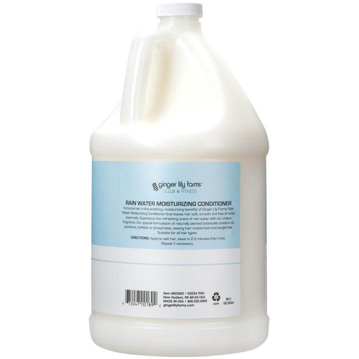 Ginger Lily Farms Club & Fitness Moisturizing Conditioner for Dry Hair, 100% Vegan & Cruelty-Free, Rain Water Scent, 1 Gallon (128 fl oz) Refill
