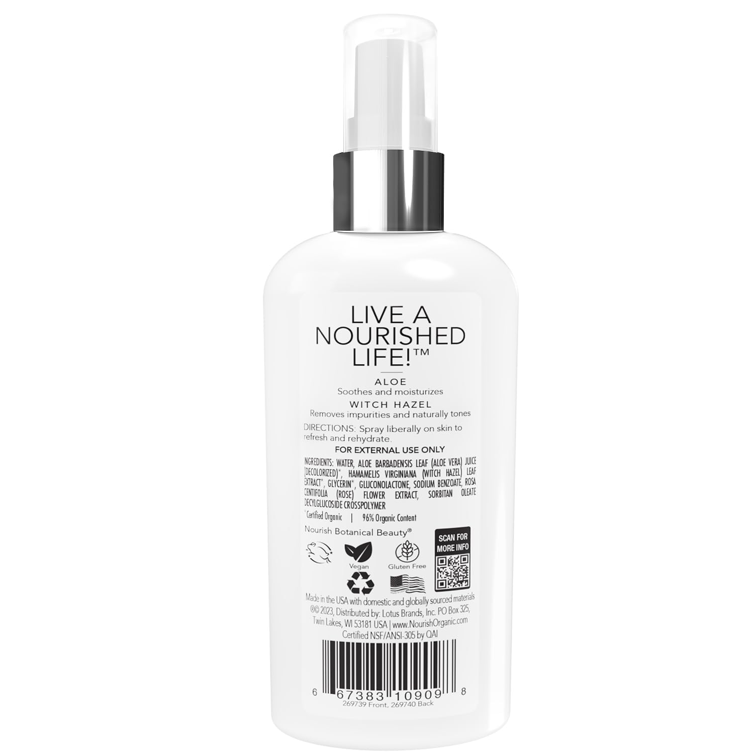 Nourish Organic Refreshing & Balancing Face Toner, Rosewater and Witch Hazel, 3 Ounce