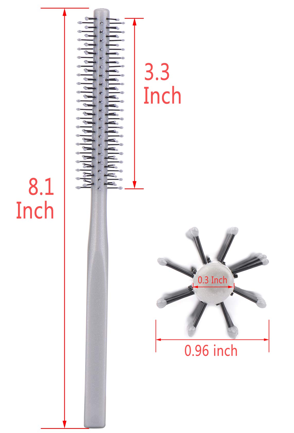 Small Mini Plastic Round Hair Styling Brush with Nylon Bristle for Short Hair Blow Drying, 1 Inch Diameter Barrel