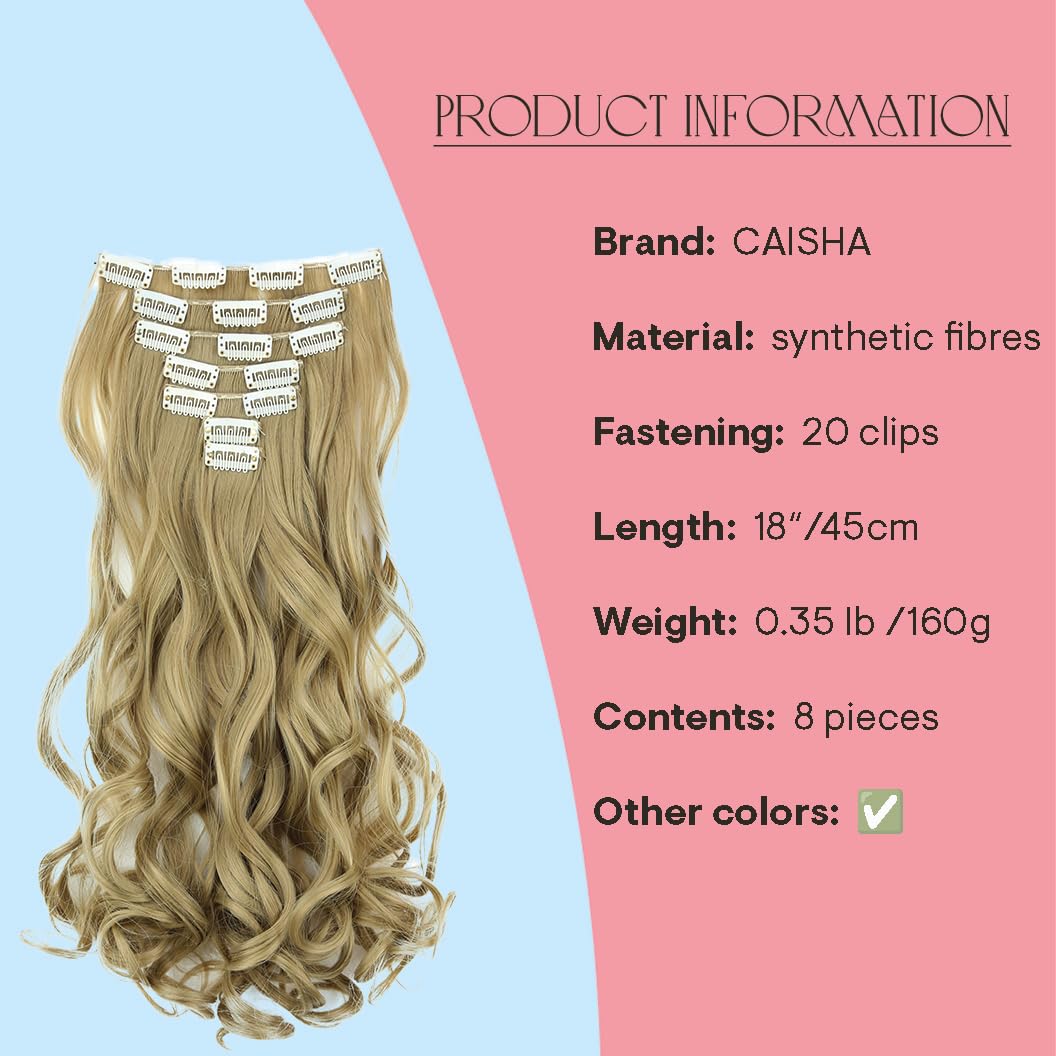 24 (60cm) blonde #24 CES6-1 : PRETTYSHOP XXL Set 8 pcs 24 Clip In Hair Extensions Full Head Hairpiece Wavy Curled Or Straight Heat-Resisting Div. Colors (blonde sandy curled #24 CES6-1)