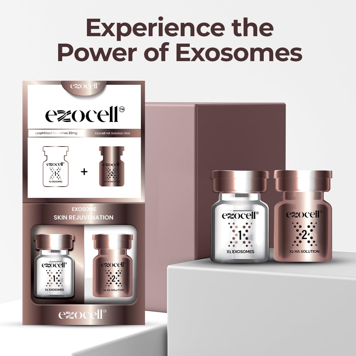 EXOCELL Exosomes for Skin Rejuvenation and Anti-Aging, 10 Billion Particles, 980K PPM, Korean Beauty Formula (X1 Exosomes + X2 HA Solution)