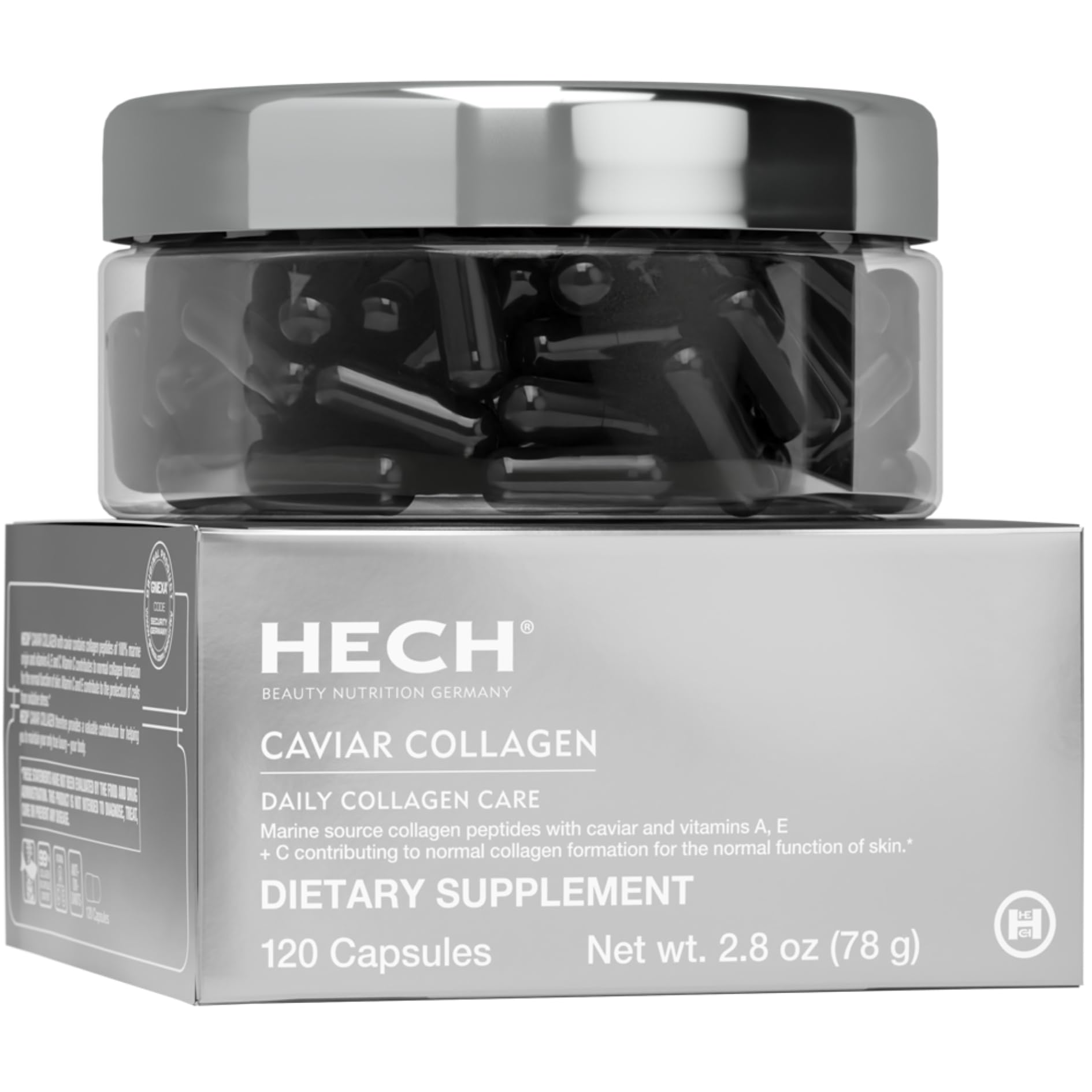 HECH Caviar Collagen Capsules - Beauty Supplement with 2,000 mg Marine Collagen Peptides, Caviar Extract and Vitamin Complex
