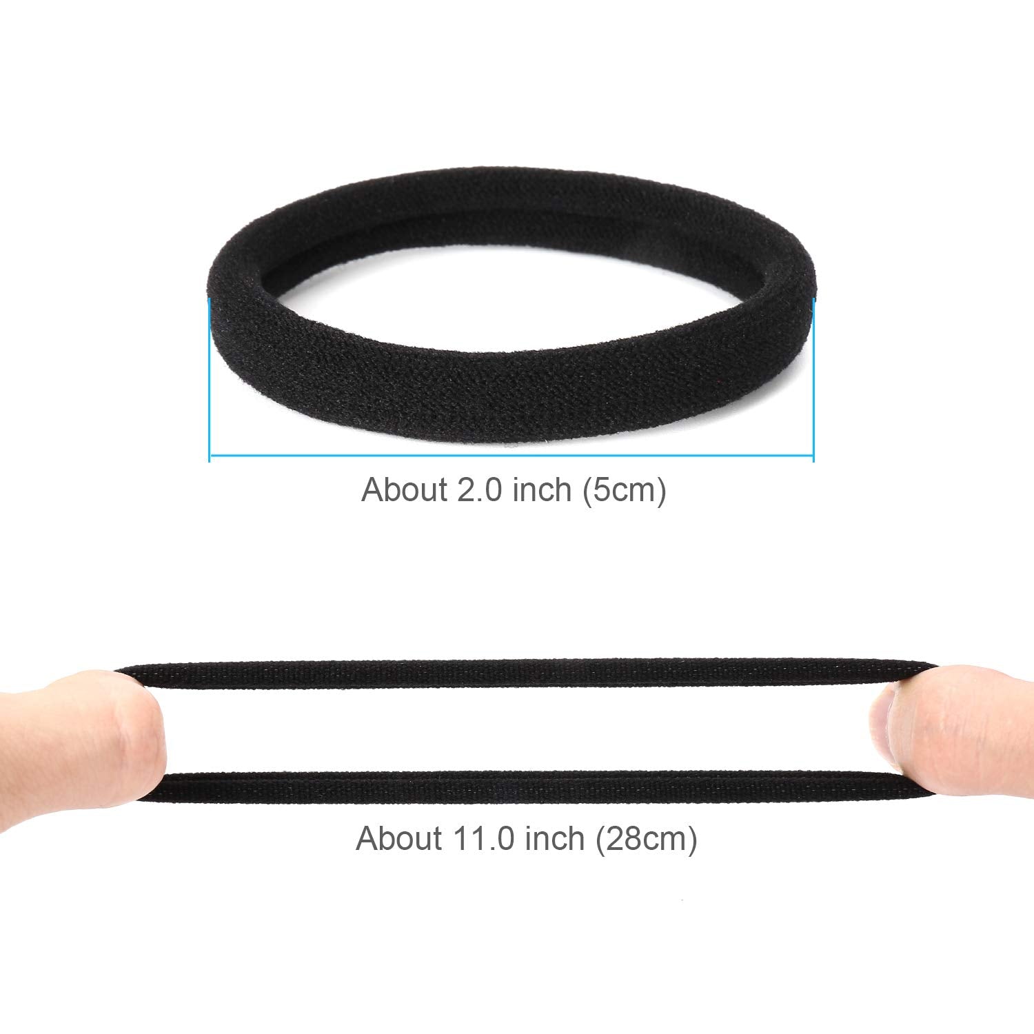 50PCS Black Hair Ties for Women, Cotton Seamless Hair Bands, Elastic Ponytail Holders, No Damage for Thick Hair, 2 Inch in Diameter, by Qarwayoc