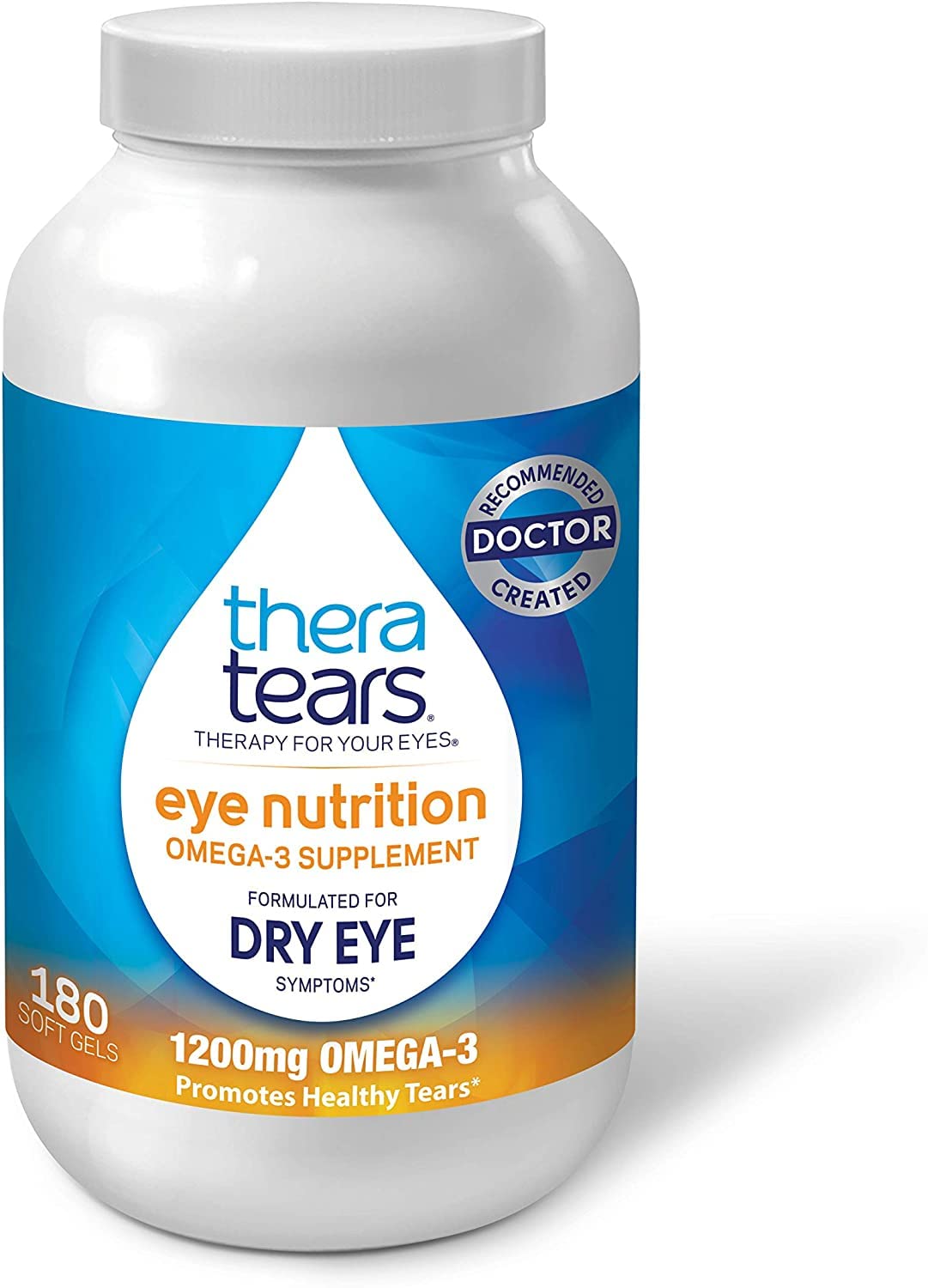 TheraTears 1200mg Omega 3 Supplement for Eye Nutrition, Organic Flaxseed Triglyceride Fish Oil and Vitamin E, 180 Count