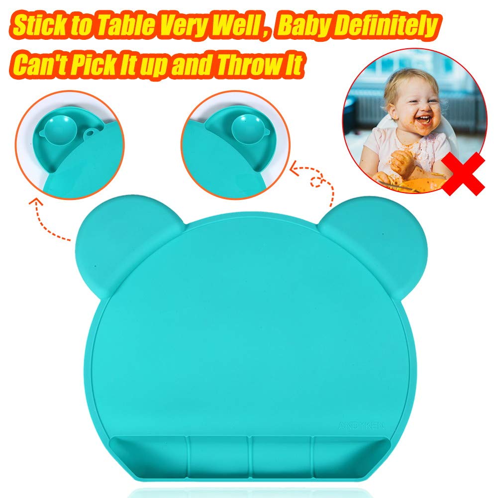 Silicone Baby Placemat Suction - Kids Placemats with Strong Suction Food Catching Placemat Silicone Placemats for Kids Babies Toddlers Tiny Diner Placemat Roll Up Non Slip Washable Baby Restaurant Mat