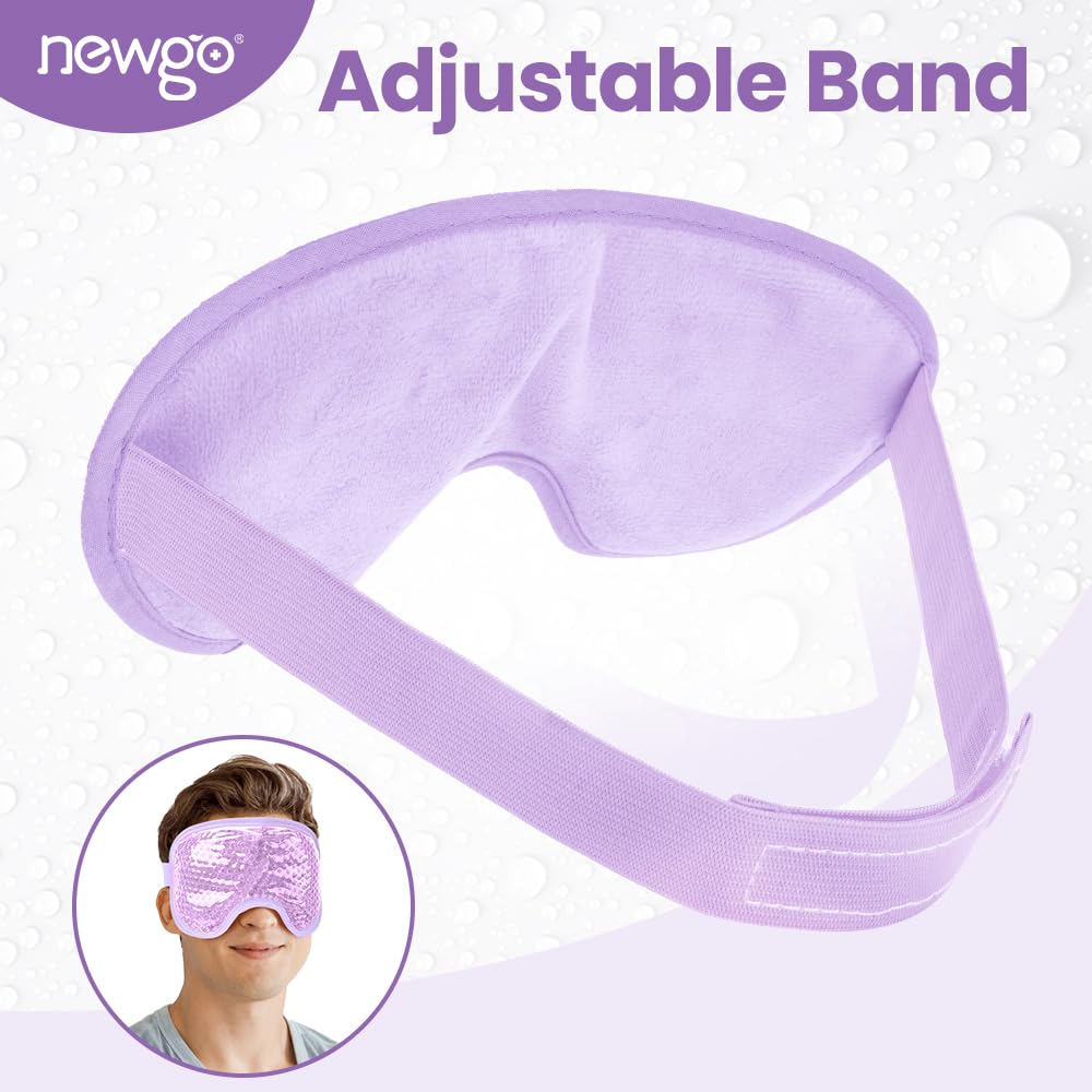 NEWGO Cooling Eye Mask Reusable Gel Eye Mask for Puffy Eyes, Ice Eye Mask Cold Eye Mask Frozen with Plush Backing for Headache, Migraine, Stress Relief - Purple