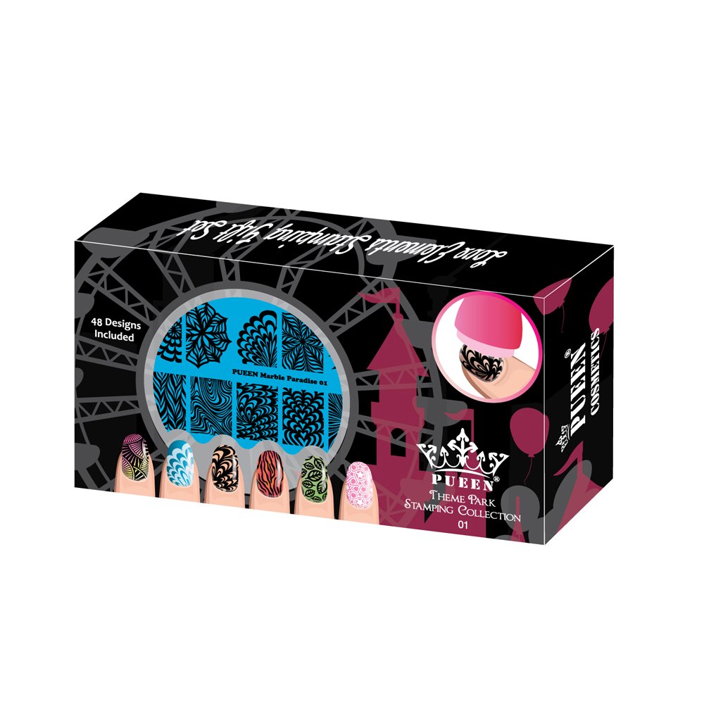 PUEEN Nail Art Stamping THEME PARK GIFT SET 01-4 Theme Park Plates - 125x65mm Unique Nailart Polish Stamping Manicure Image Plate Accessories Kit -BH000859