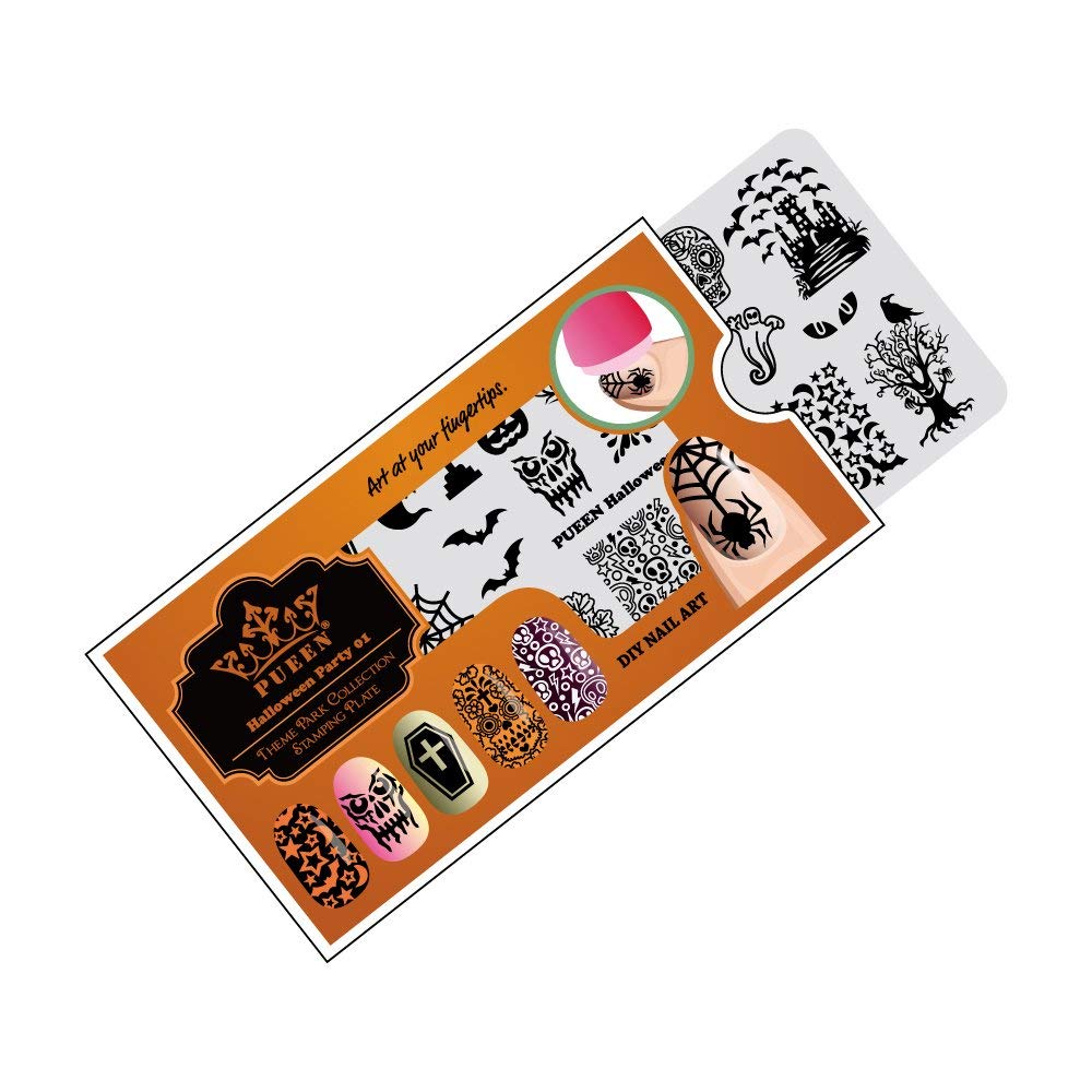 PUEEN Nail Art Stamping Plate - Halloween Party 01 - Theme Park Collection 125x65mm Unique Nailart Polish Stamping Manicure Image Plates Accessories Kit - BH000725