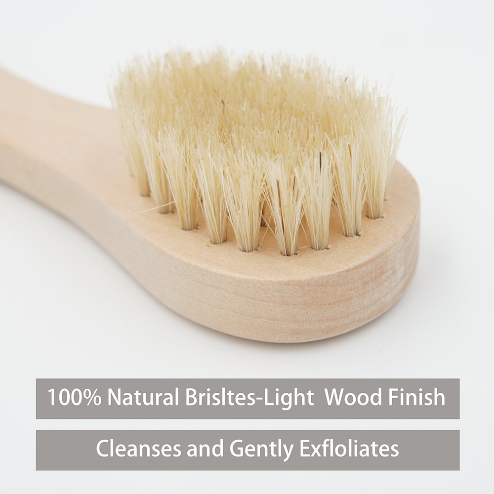 Aisilk 2pcs Natural Bristle Wood Handle Face Facial Skin Scrub Cleaner Cleansing Brush