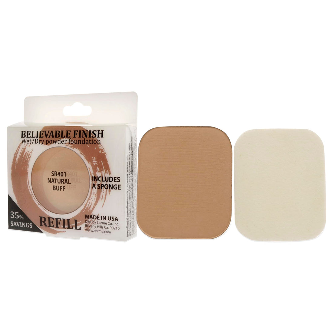 Sorme Cosmetics Believable Finish Powder Foundation Refill, Natural Buff, 0.23 Ounce