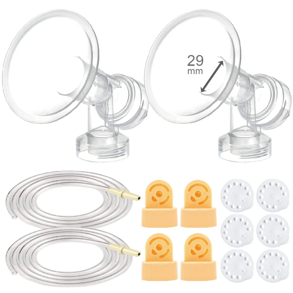 Maymom MyFit Breast Pump Kit Compatible with Medela Pump in Style Advanced Breast Pumps; 2X 29mm Breastshields (one-Piece), 4 Valve, 6 Membrane, & 2 Pump-in-Style Tubing; Can Replace Medela Valve