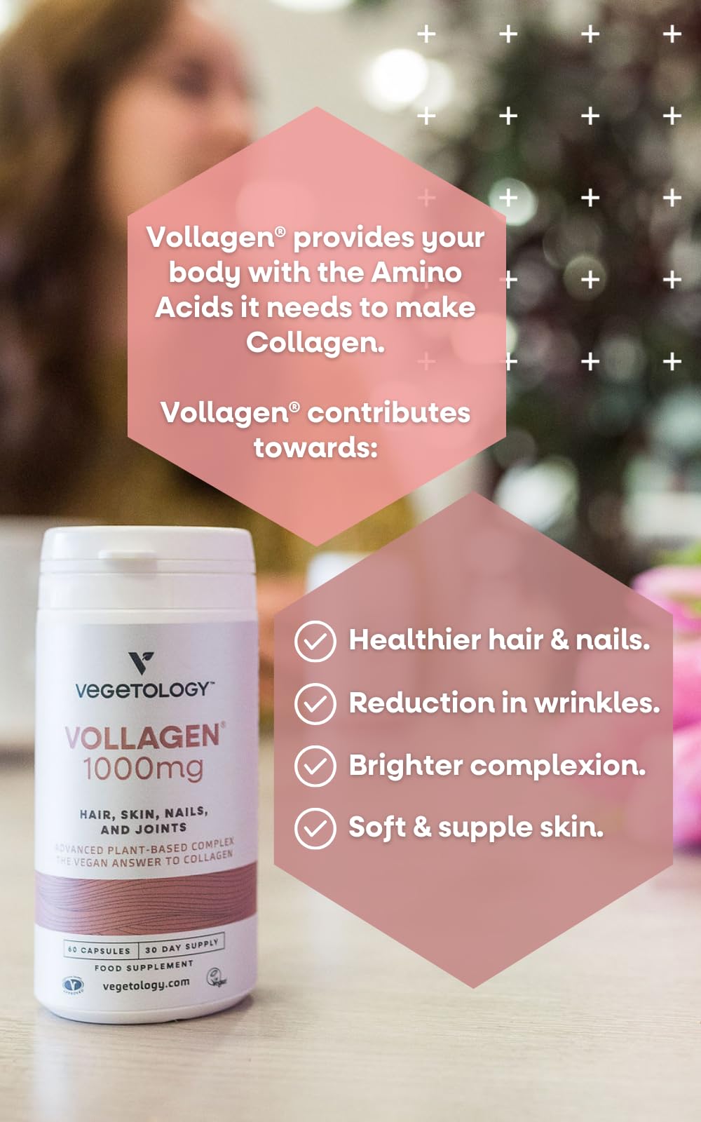 VEGETOLOGY Vollagen Plant Based Complex – Plant Based Protein Alternative to Collagen – Amazing Hair Skin Nails Supplement – Delivers a Complex of Amino Acids (1000 mg - 60 Tablets)