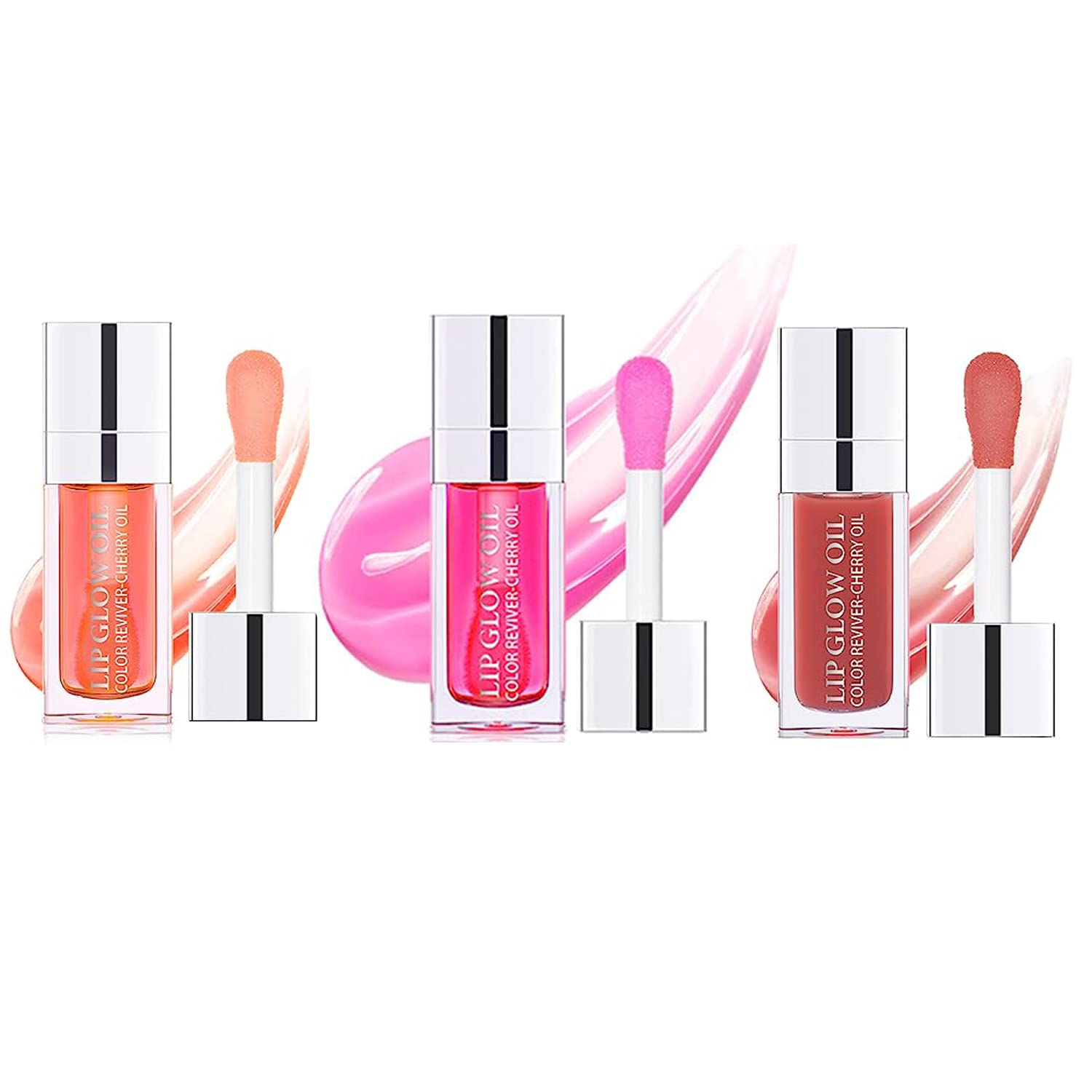 3 Pcs Plumping Lip Oil - Hydrating Glow, Tinted Balm, Long Lasting Transparent Moisturizing Gloss, Natural Plumper to Make Lips Fuller (01+07+12)